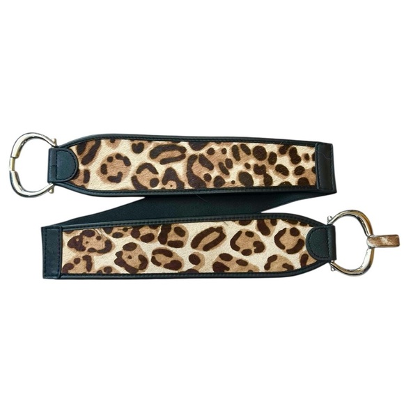 Chico\'s Leopard Print Furry Leather Belt with Black Trim EUC M or 38” main image 7
